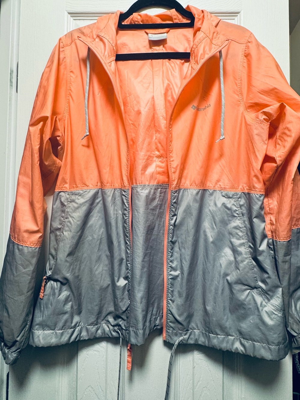 Columbia Women’s Two-Tone Hooded Windbreaker Jacket - Coral & Silver